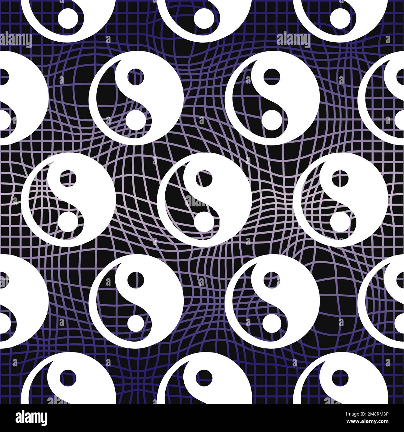 Griglia prospettica,Yin Yang senza cuciture art.illustrazione grafica vettoriale.griglia psichedelica,techno,Yin Yang senza cuciture motivo stampa sfondo moderno Illustrazione Vettoriale