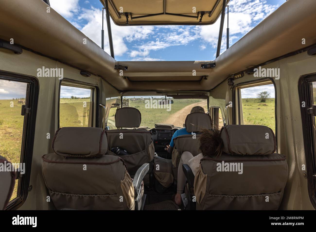 Interno di Safari Truck su Safari Foto Stock