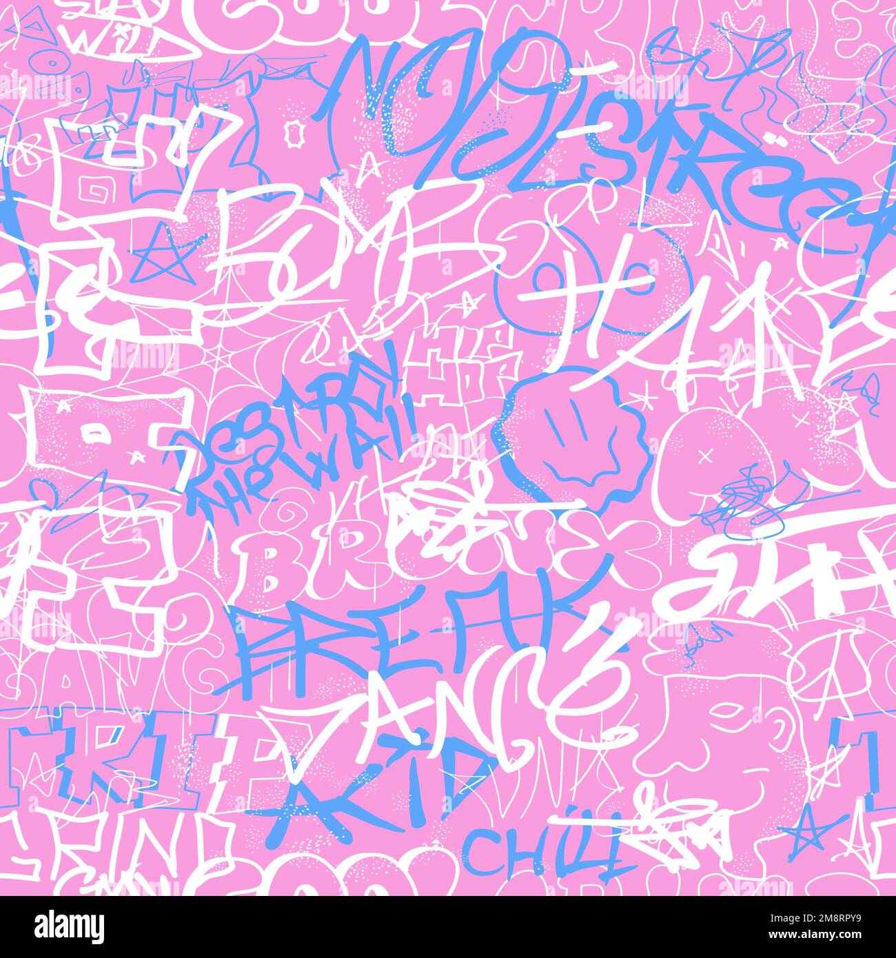 Graffiti senza cuciture motivo sfondo art.Vector grafica sfondo illustrazione.Graffiti lettering, arte urbana senza cuciture motivo sfondo concetto di stampa Illustrazione Vettoriale