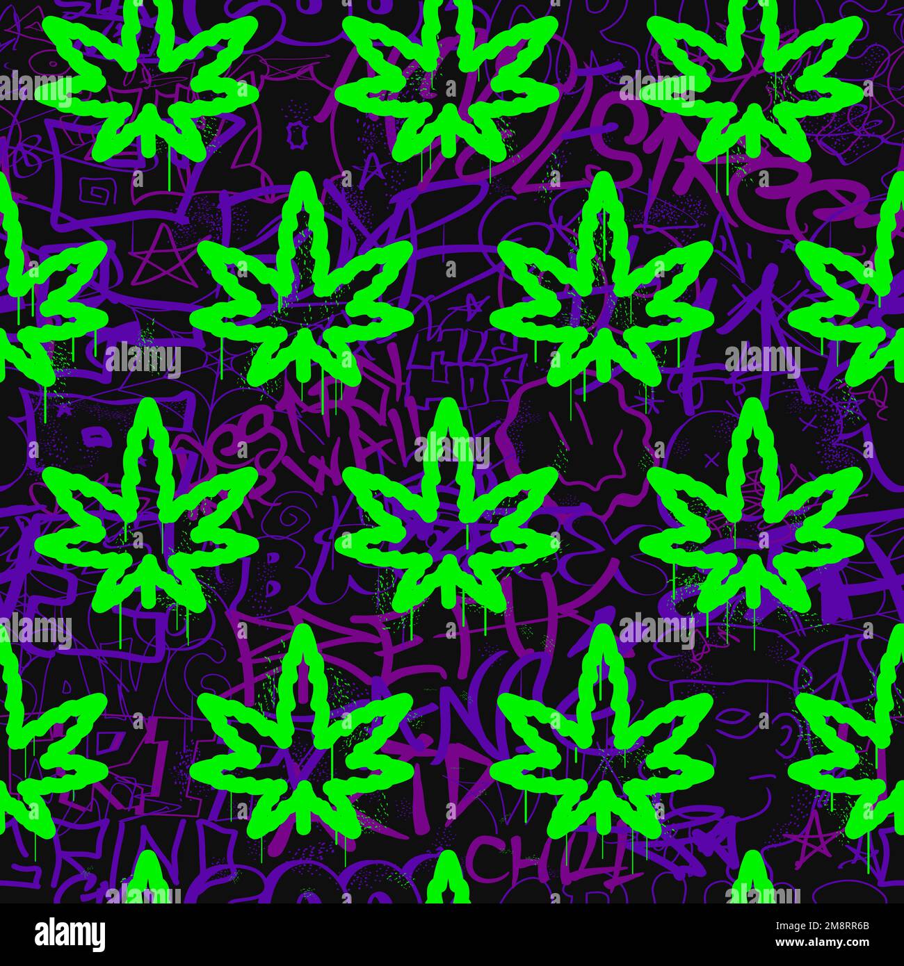 Le citazioni dei graffiti disegnate a mano e il filo di erbaccia carta da parati senza cuciture del motivo.illustrazione grafica vettoriale.caratteri Graffiti,arte urbana,marijuana,cannabis,foglie di erbaccia senza giunture del modello di carta da parati concetto di stampa Illustrazione Vettoriale