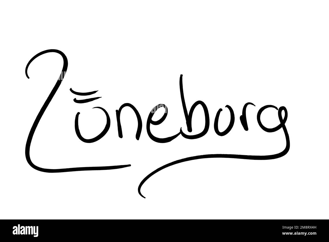 Nome della città scritto a mano nero su bianco Foto Stock