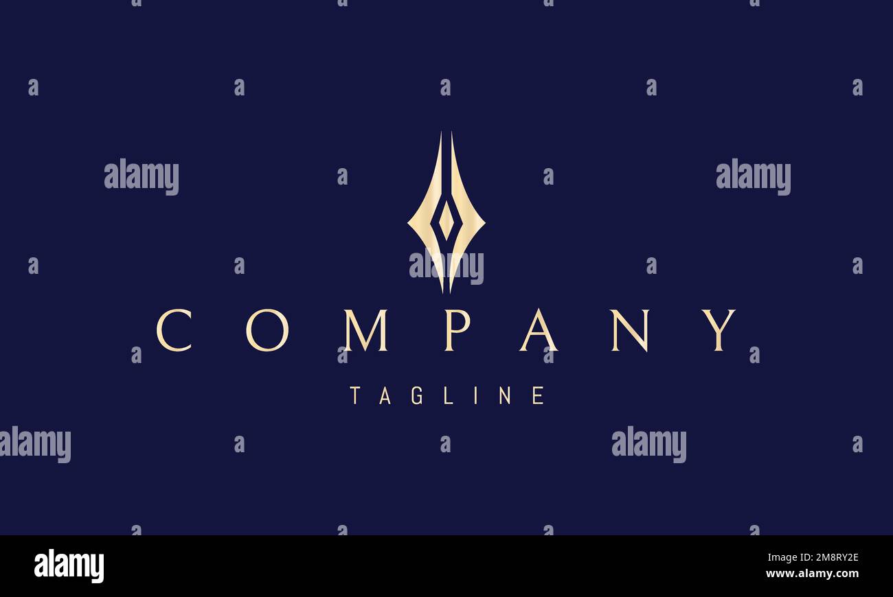 Logo Vector Golden su cui è riportata un'immagine astratta di una penna a inchiostro con un diamante al centro. Illustrazione Vettoriale Logo Vector Golden su cui è riportata un'immagine astratta di una penna a inchiostro con un diamante al centro. Illustrazione Vettoriale