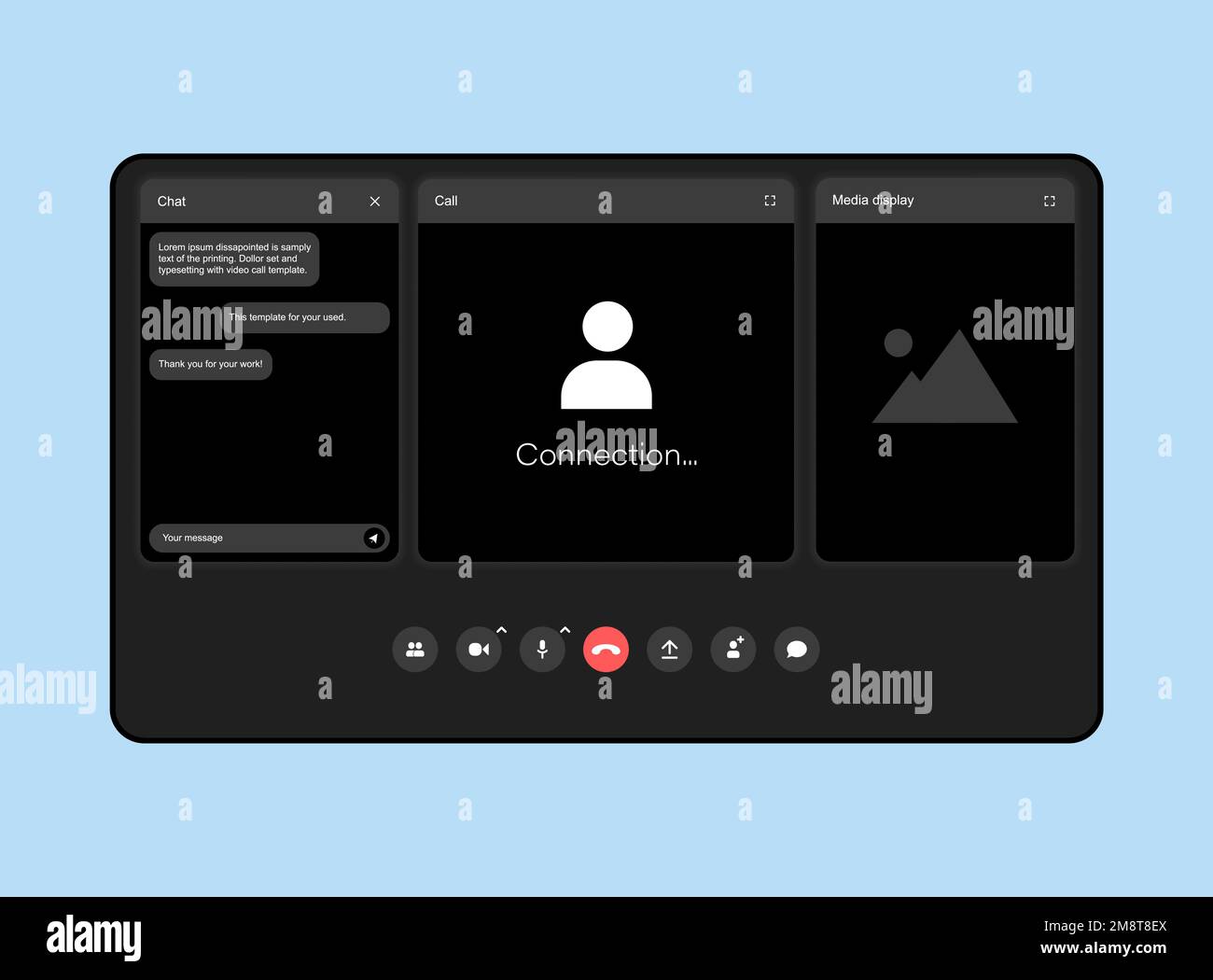 Modello UI UX per videoconferenze e riunioni su tablet Illustrazione Vettoriale