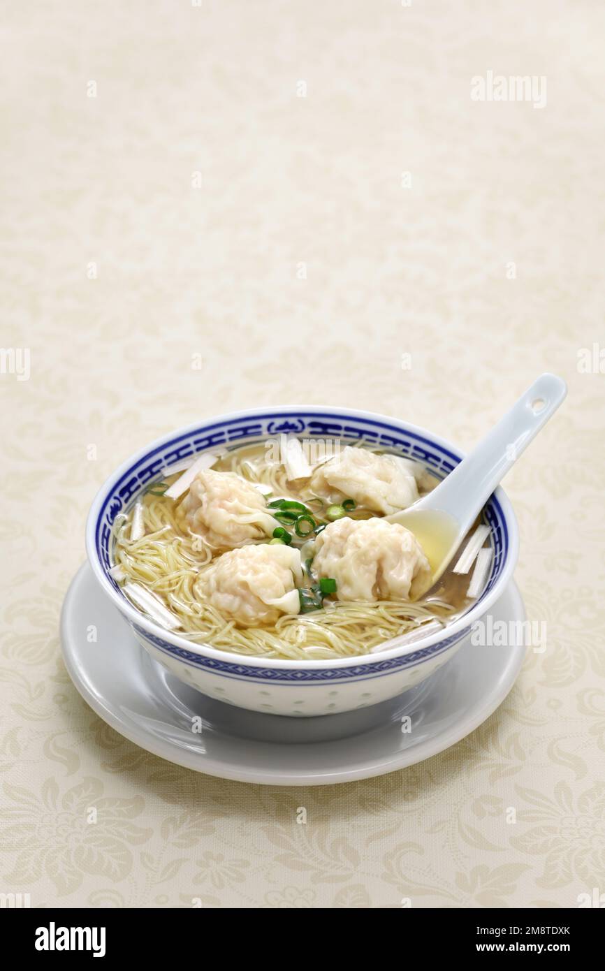 Zuppa Wonton Noodle di gamberi in stile Hong Kong Foto Stock