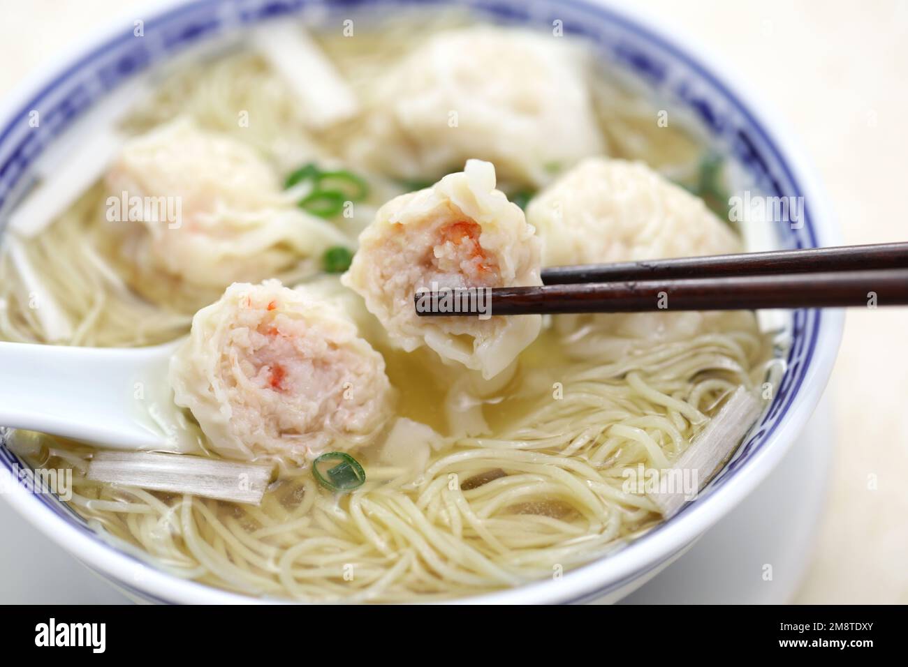 Zuppa Wonton Noodle di gamberi in stile Hong Kong Foto Stock