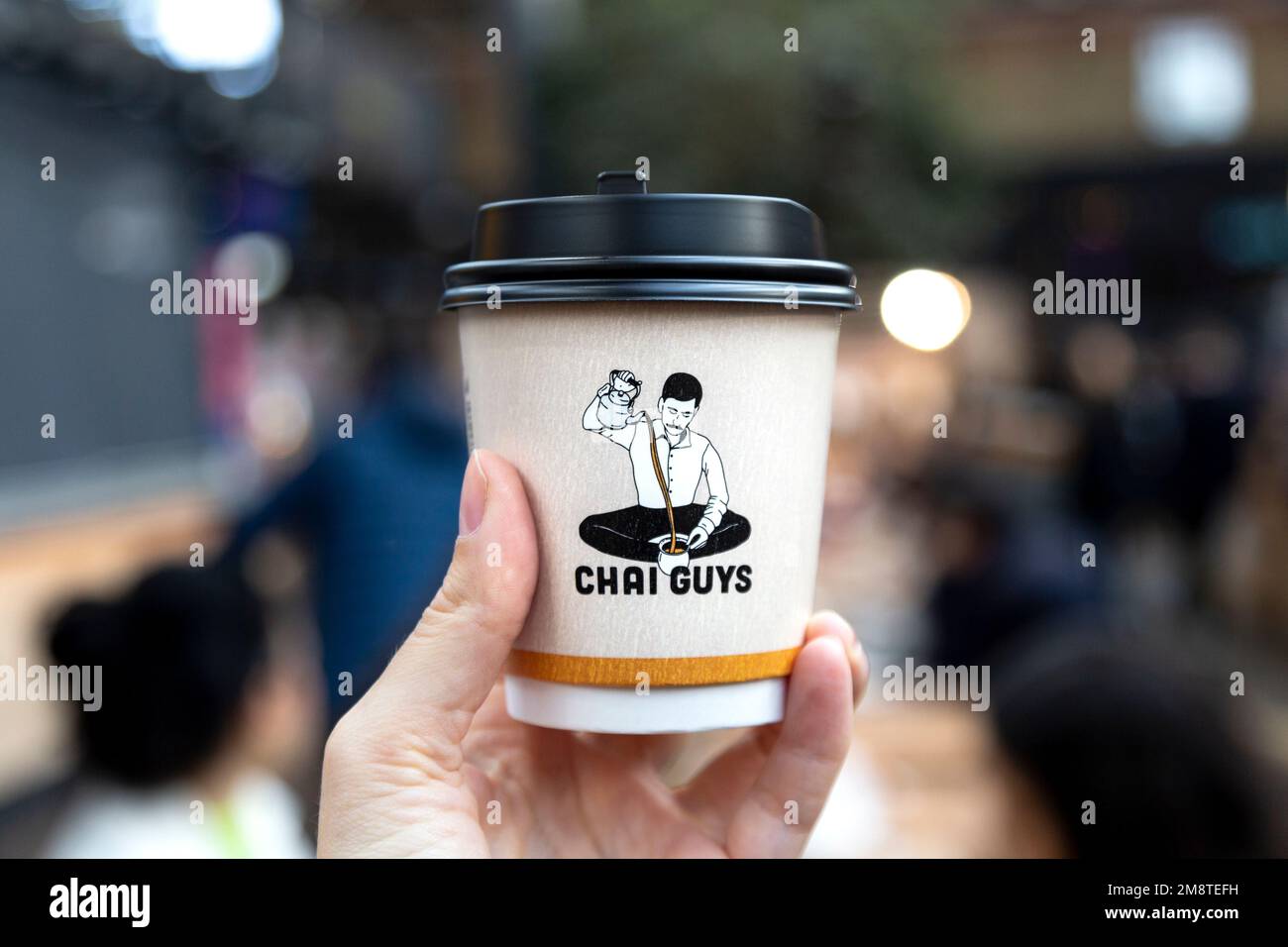 Tè Chai Guys Chai al mercato di Spitalfields, Londra, Regno Unito Foto Stock