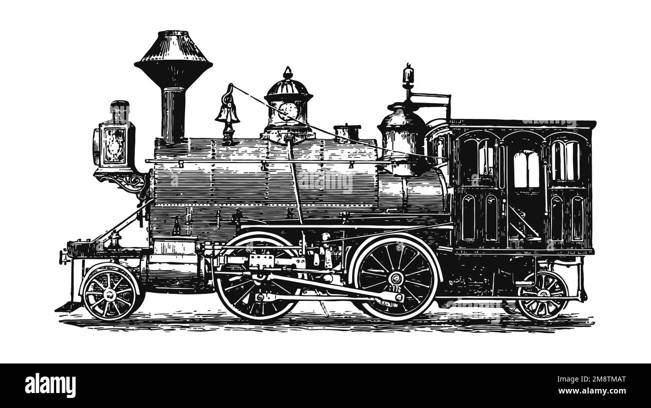 Primi treni a vapore, illustrazione vintage Foto Stock