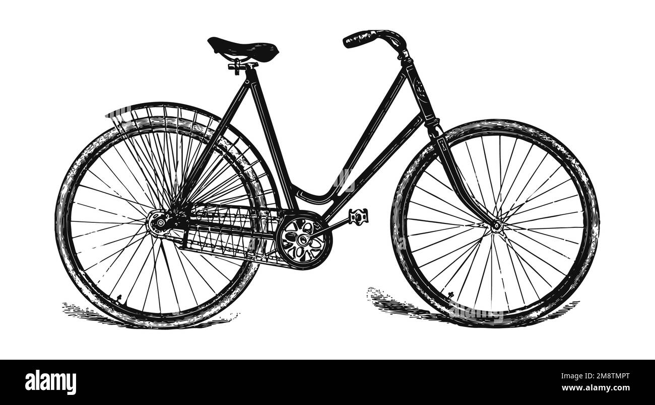 Illustrazione di biciclette d'epoca, incisione del XIX secolo Foto Stock