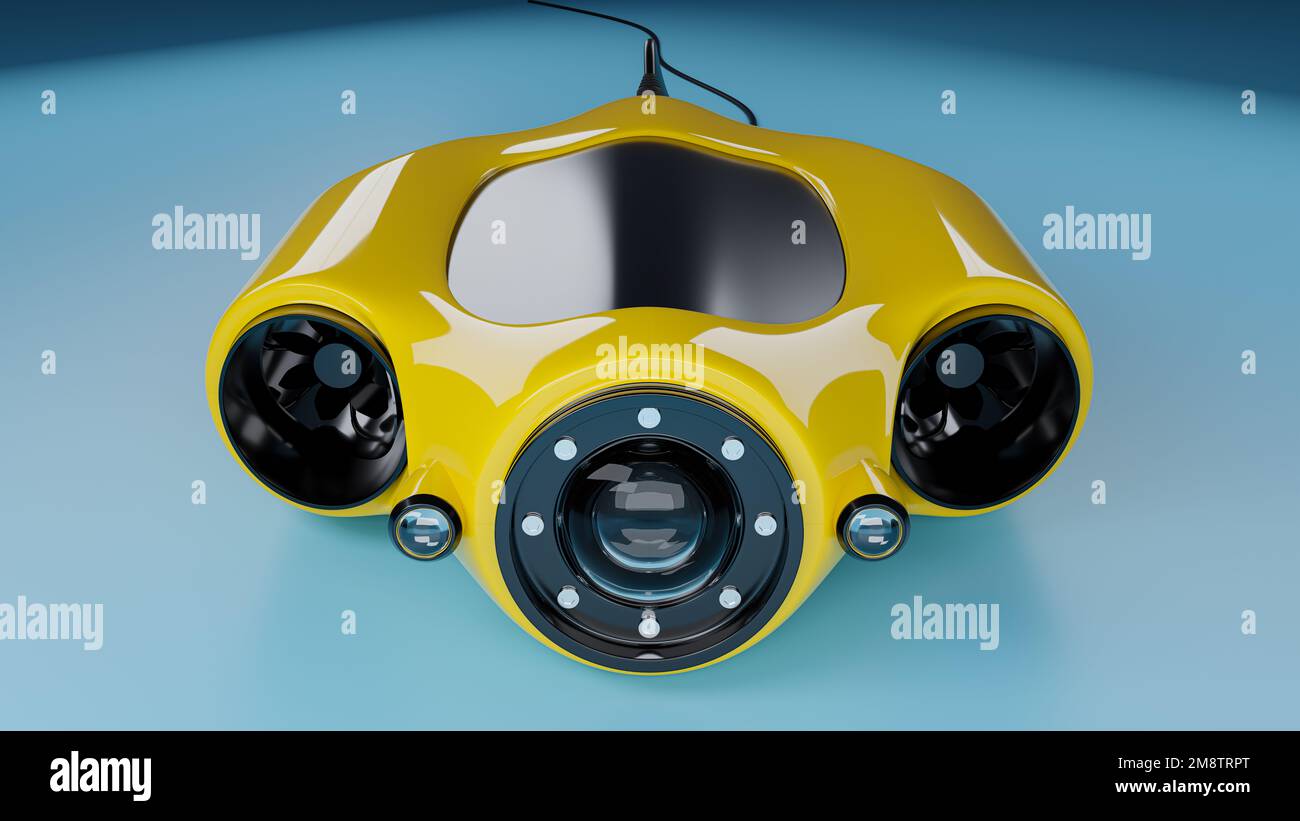 Drone d'acqua sulla superficie blu, veicoli telecomandati. Un drone  subacqueo è un piccolo sottomarino telecomandato. rendering 3d Foto stock -  Alamy