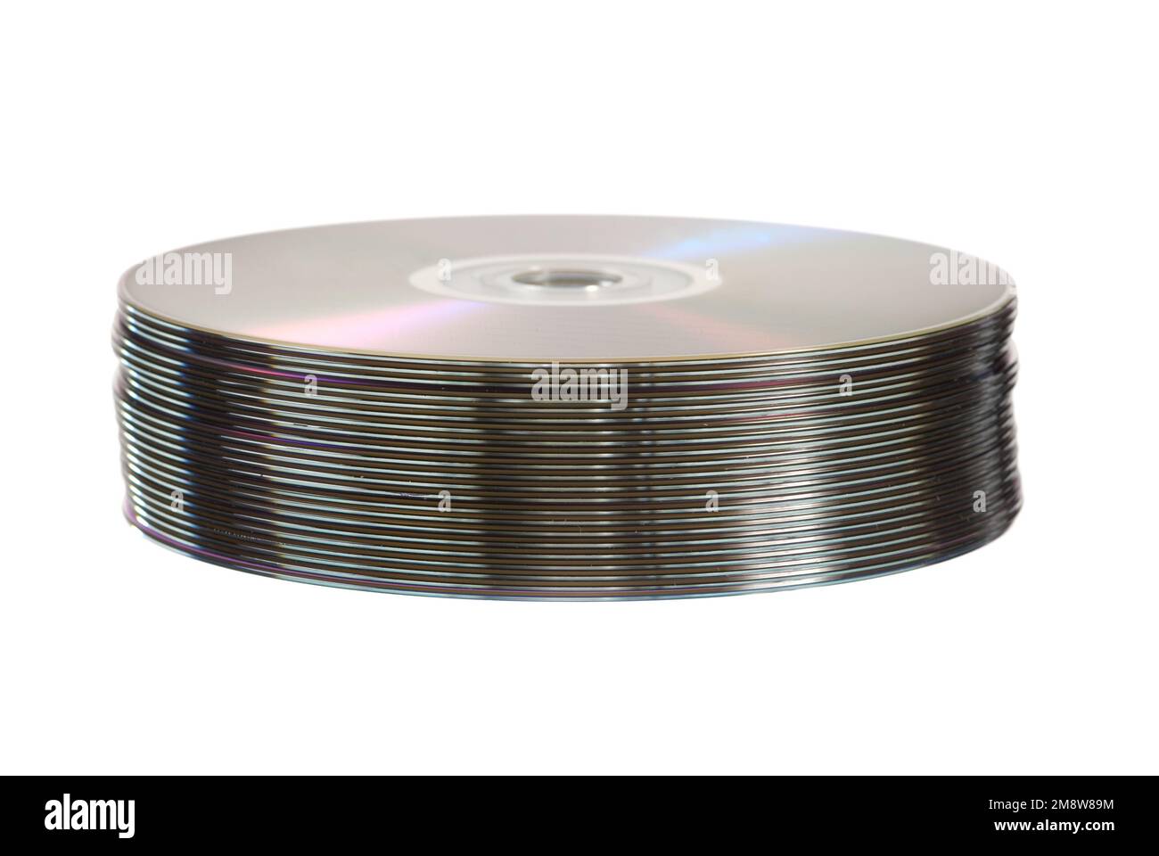Una pila di dischi CD isolati su bianco Foto Stock