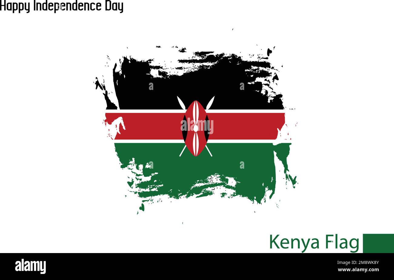 Kenya National Flag Artistic Grunge Brush Stroke Concept Vector Design Illustrazione Vettoriale