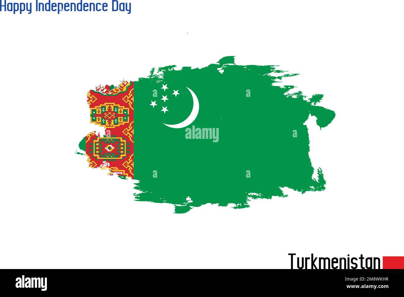 Bandiera nazionale del Turkmenistan vettore Stock disegnato con tratti di pennello Illustrazione Vettoriale