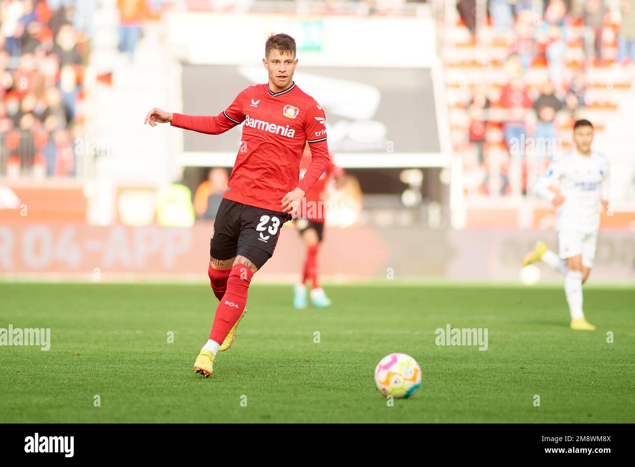 LEVERKUSEN, GERMANIA - 15.01.23: Adam Hlozek. L'amichevole partita FC Bayer 04 Leverkusen vs F.C. Copenaghen a BayArena Foto Stock