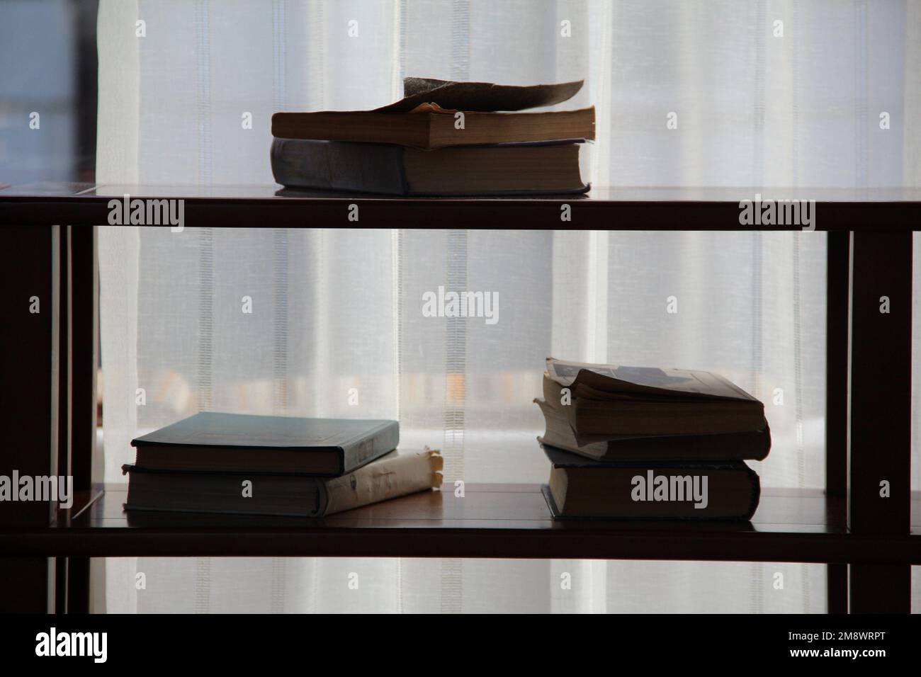 Guidato dalla lettura di libri su Uno scaffale in Una Home Library Foto Stock