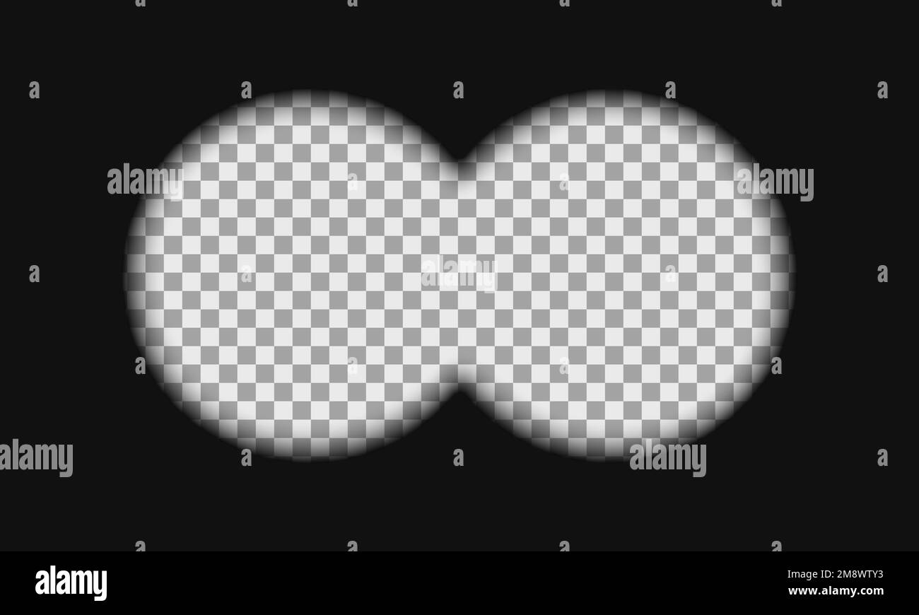 Modello di vista binoculare con campo di sfondo trasparente vuoto. Strumento ottico militare, di caccia o turistico per ingrandire, esplorare, ricercare, seguire, investigare. Illustrazione vettoriale Illustrazione Vettoriale