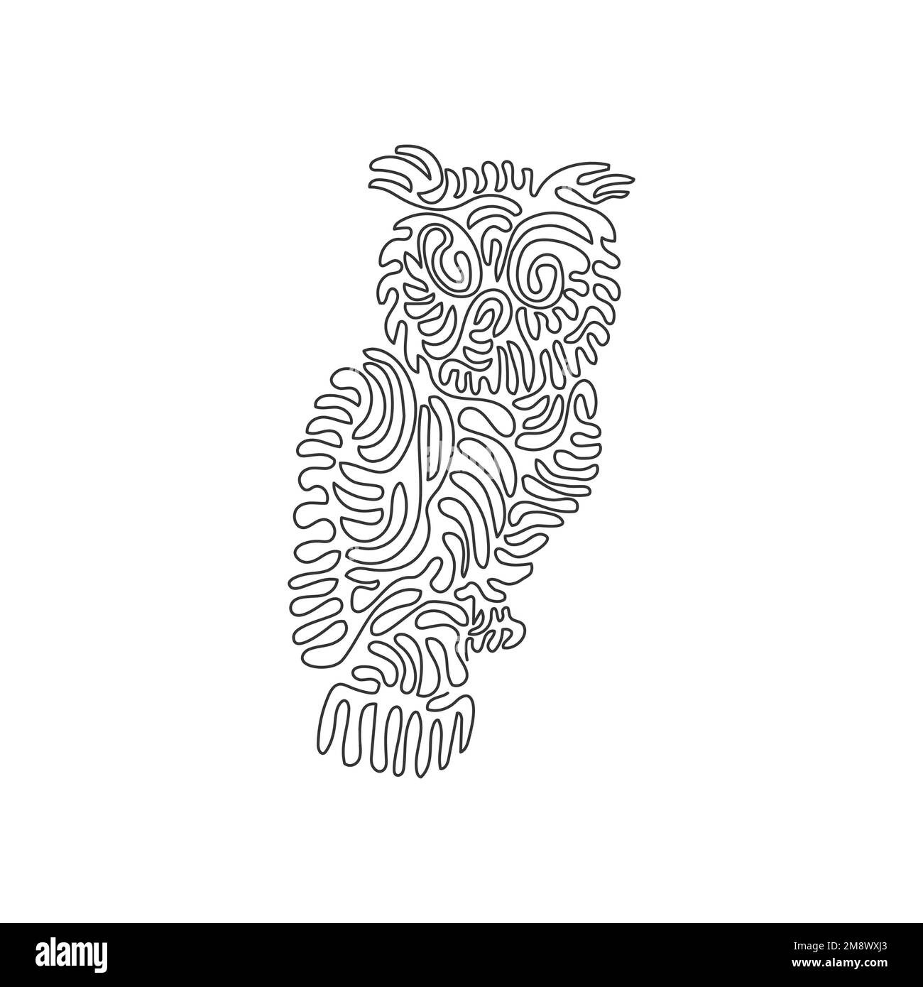 Singola una linea di disegno di carino gufo sedentario astratto arte Disegno a linee continue l'illustrazione vettoriale dei gufi ha occhi rivolti in avanti Illustrazione Vettoriale
