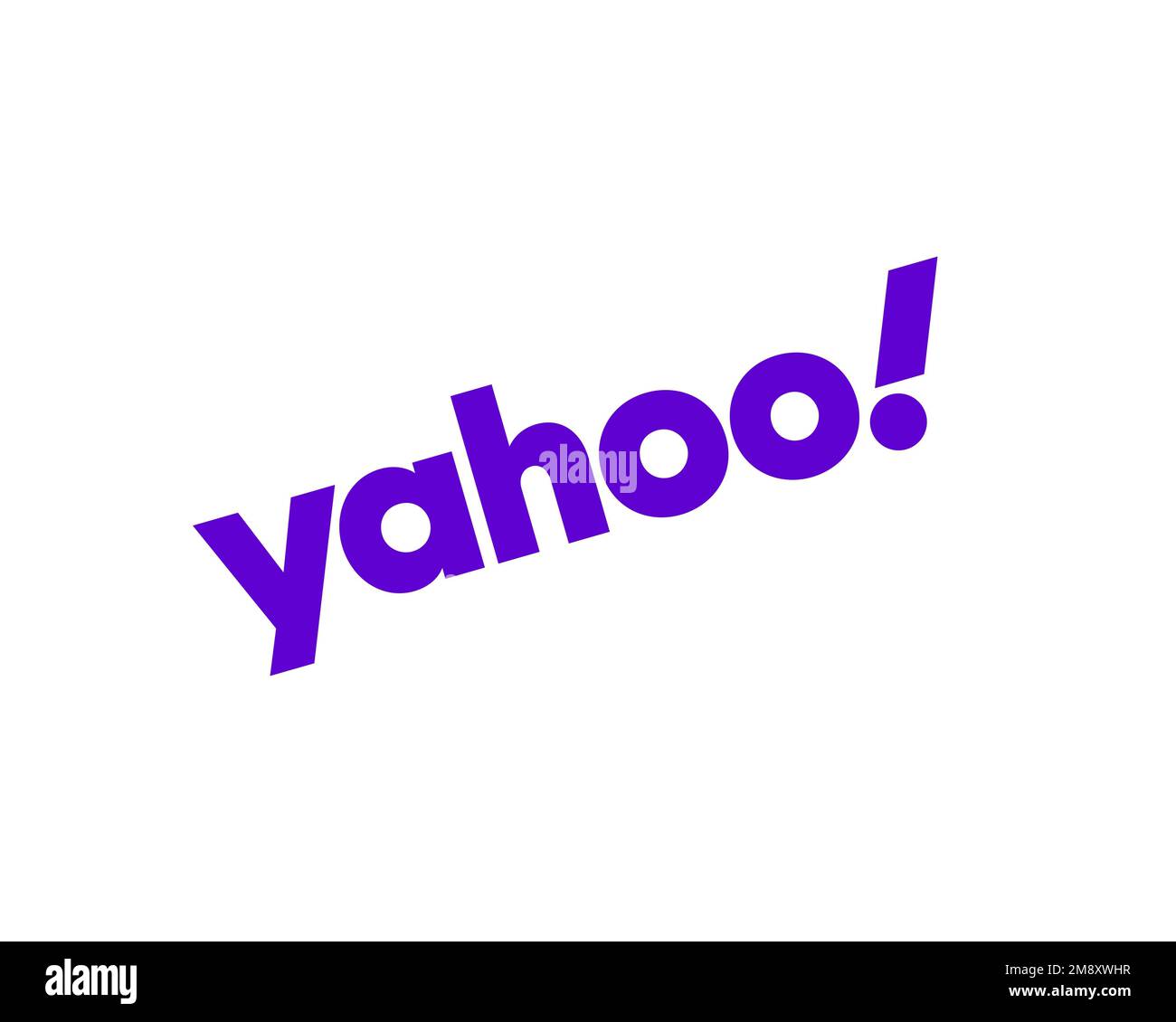 Yahoo!, logo ruotato, sfondo bianco Foto Stock