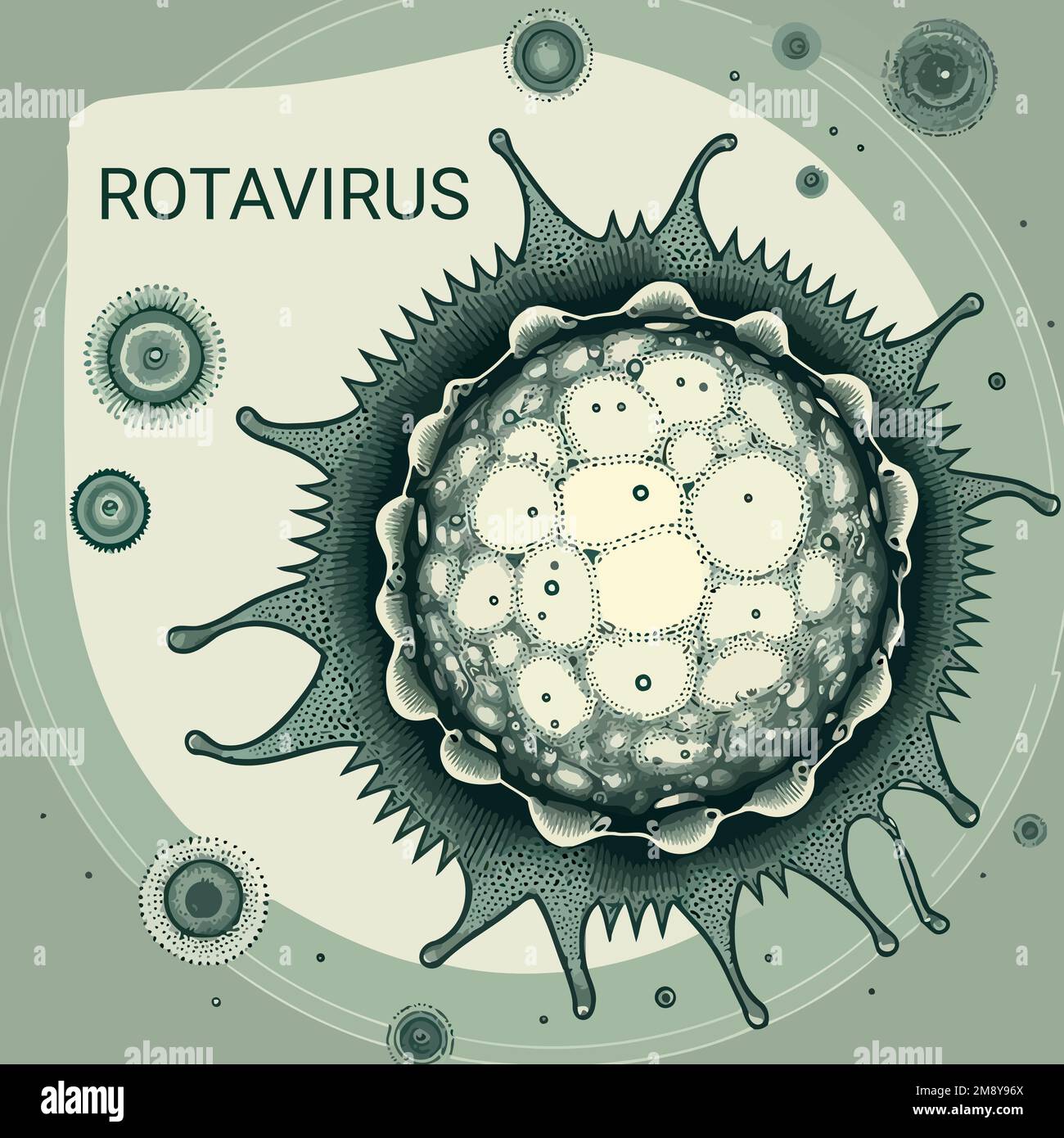 Rappresentazione artistica dell'illustrazione vettoriale di un organismo microscopico di rotavirus Illustrazione Vettoriale