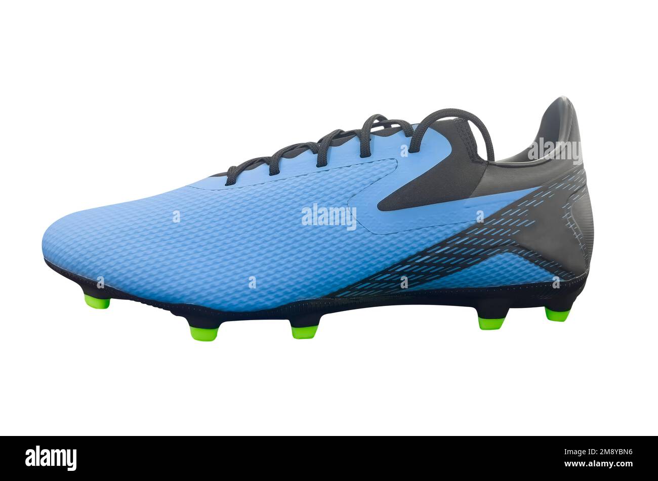 Scarpe da calcio blu moderne isolate su sfondo bianco. Scarpa da calcio isolata in pelle. Scarpe da training per atletica professionale. Scarpe sportive. Foto Stock