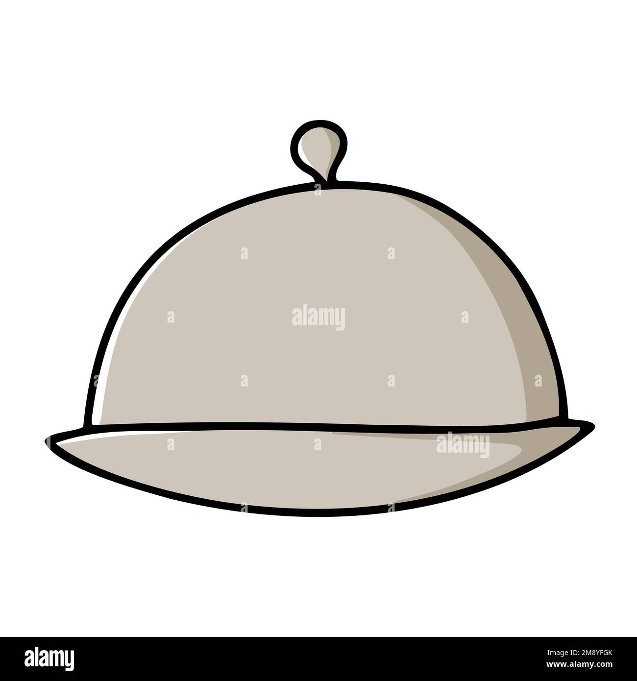 Piastra disegnata a mano Doodle con illustrazione del coperchio. Piatto da cucina con coperchio a cupola piatto da portata isolato su sfondo bianco. Accogliente Illustrazione Vettoriale