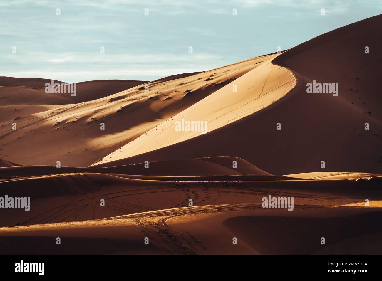 Una vista delle dune del deserto nel deserto del Sahara, Marocco Foto Stock
