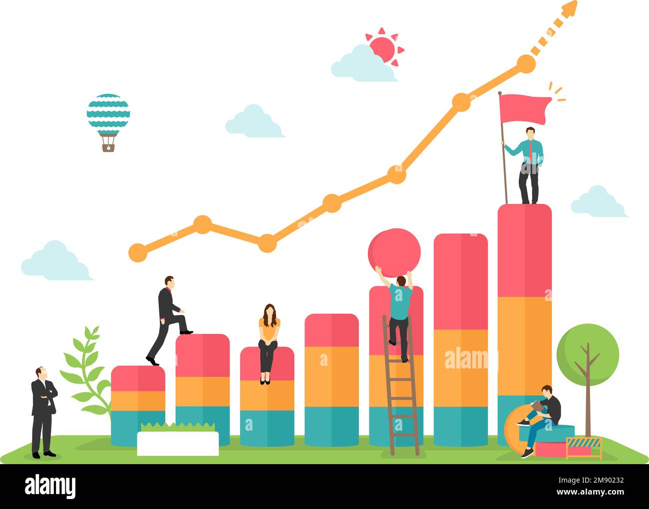 Business growth , illustrazione vettoriale del motivo di sviluppo del business Illustrazione Vettoriale