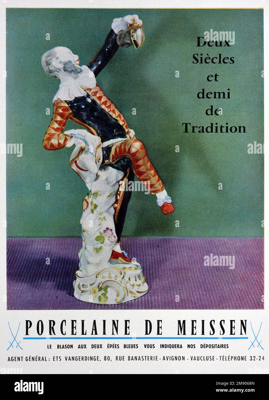 Annuncio vintage o vecchio, pubblicità, pubblicità o illustrazione per Meissen Porcelaine o Meissen Cina 1957 Foto Stock