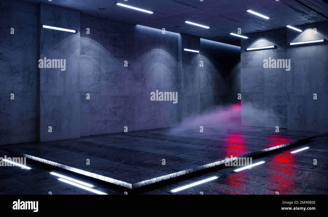 Garage-studio stilizzato per la presentazione di auto-rendering 3D Foto Stock
