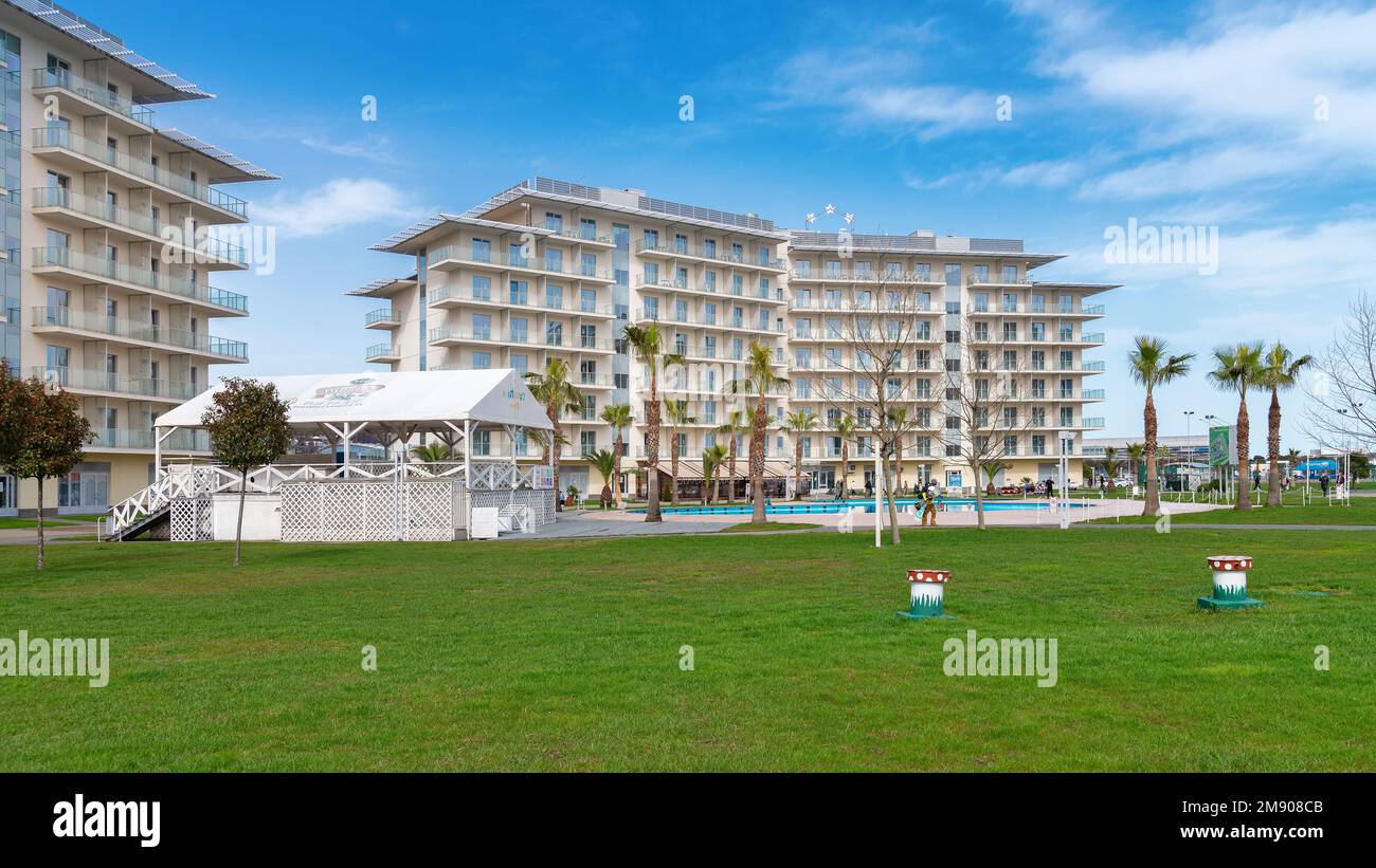Vista del Sochi Park Hotel - 22 marzo 2021, Adler Russia Foto Stock