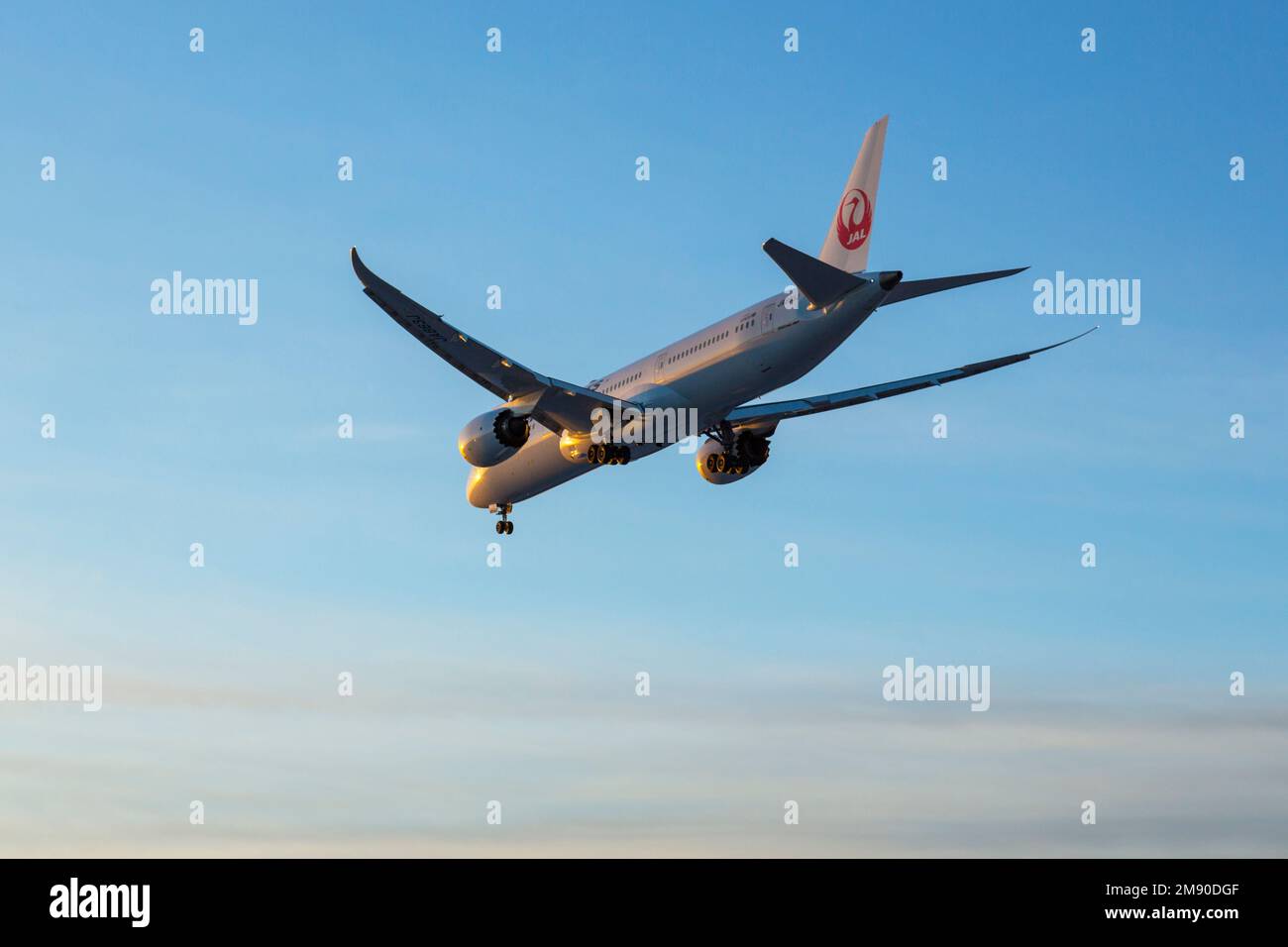 L'aereo Boeing 787 di Japan Airlines atterra all'aeroporto di Helsinki, Finlandia, gennaio 7 2018 Foto Stock
