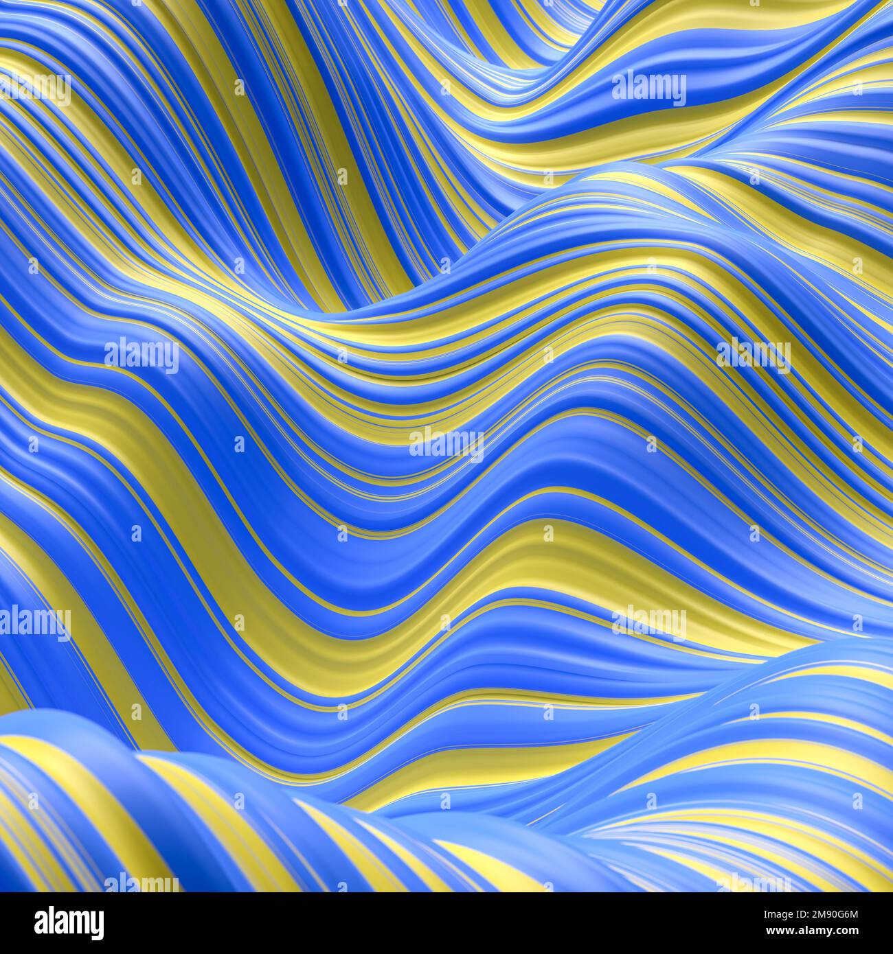 Struttura astratta a righe ondulate colorata in blu e giallo Foto Stock