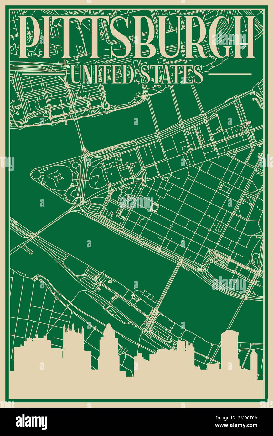 Poster della rete stradale del centro DI PITTSBURGH, STATI UNITI D'AMERICA Illustrazione Vettoriale