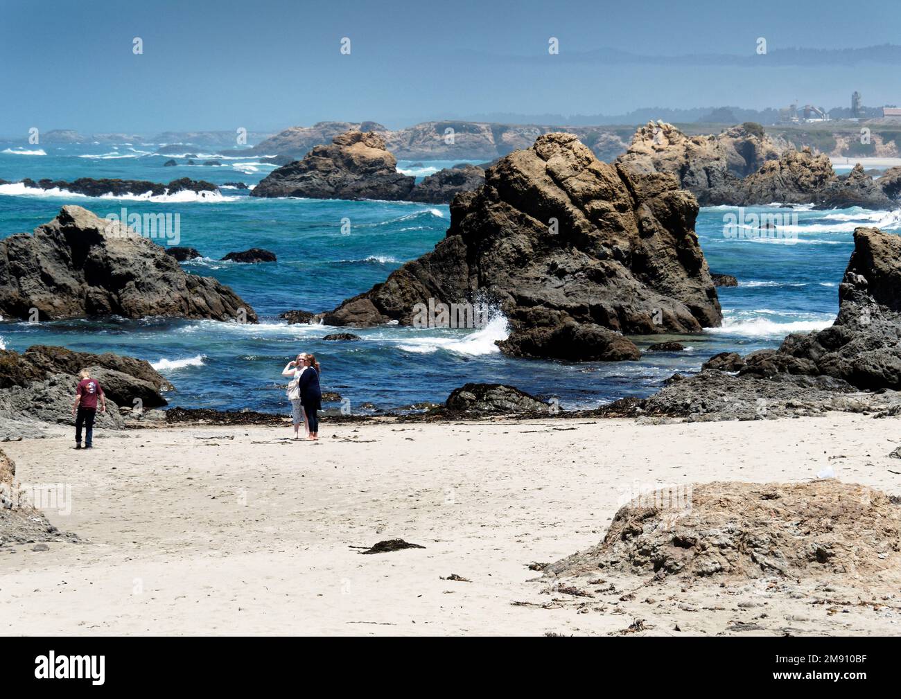 La spiaggia rocciosa, aspra e selvaggia e la costa alla foce del fiume Noyo, Noyo, Mendocino County, California a sud di Fort Bragg, Foto Stock