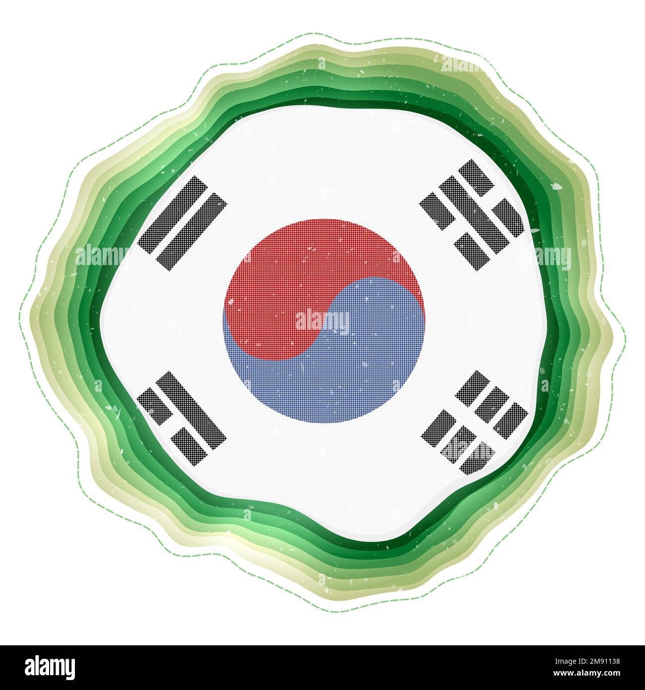Bandiera della Corea del Sud in cornice. Distintivo del paese. Cartello circolare a strati intorno alla bandiera della Corea del Sud. Eccellente illustrazione vettoriale. Illustrazione Vettoriale