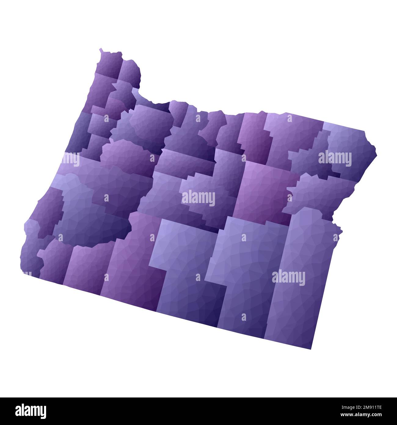 Mappa dell'Oregon. Stile geometrico contorno dello stato degli Stati Uniti con le contee. Elegante illustrazione vettoriale viola. Illustrazione Vettoriale