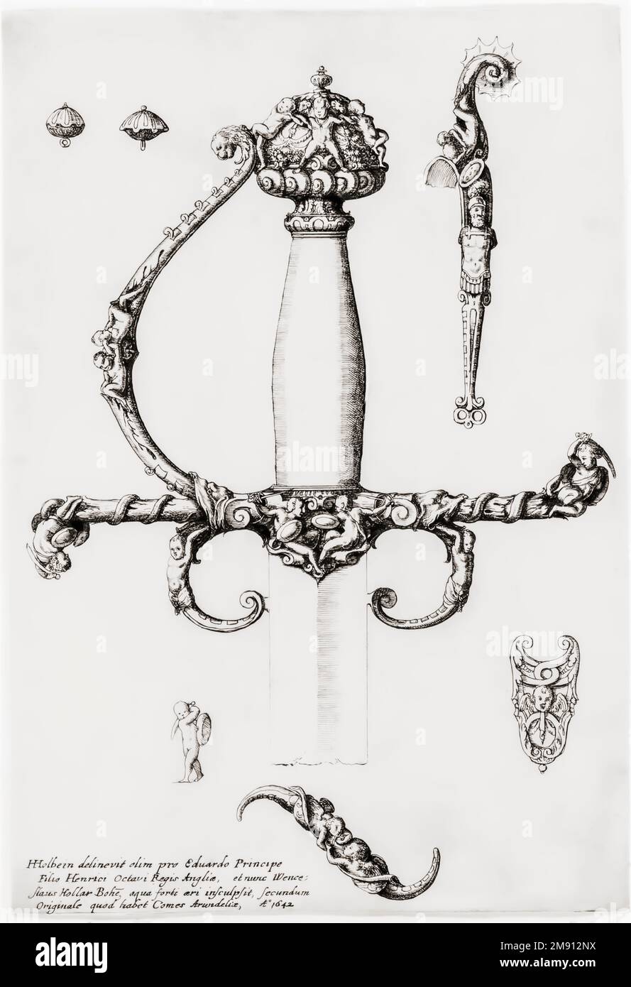 Design ornamentale per un'ilda di spada. Dopo una stampa del 17th ° secolo di Venceslao Hollar da un disegno di Hans Hollein il giovane. Foto Stock