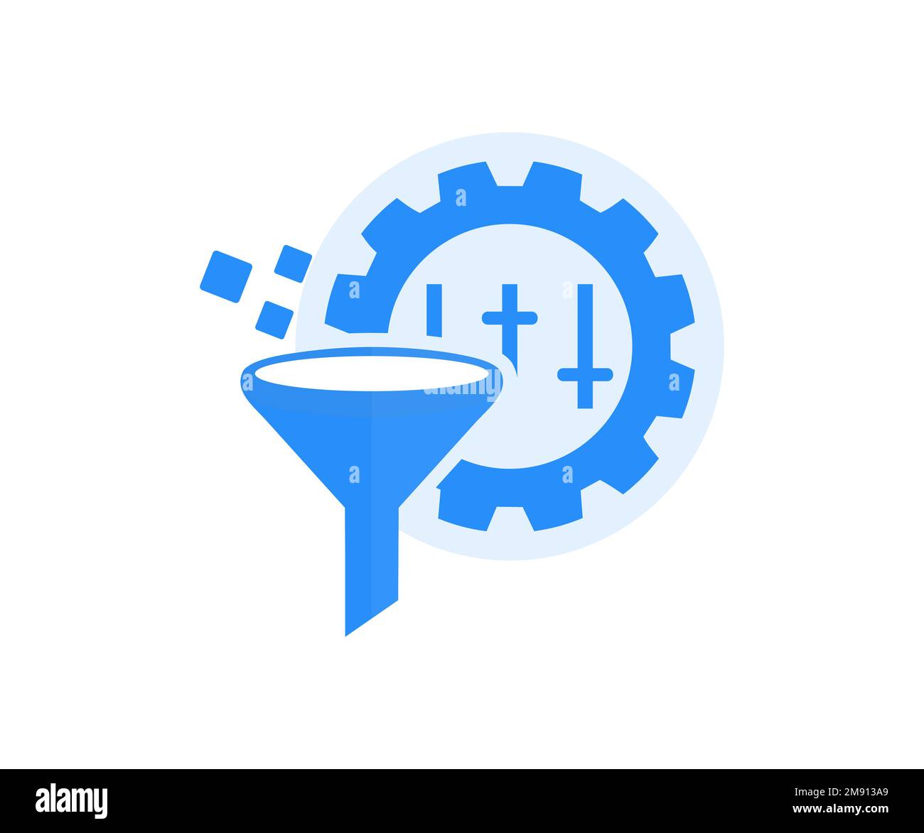 Filtro per big data, tunnel di dati, analisi, filtraggio, processo di filtraggio, filtro glyph logo design. Imbuto delle vendite, processo di marketing per la generazione di business. Illustrazione Vettoriale