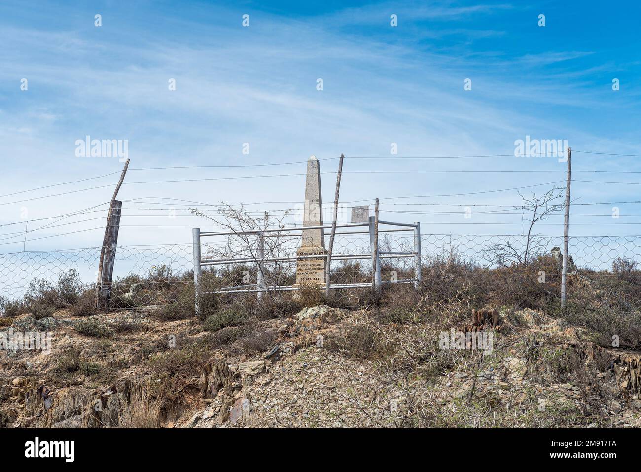 Van Wyksdorp, Sudafrica - 24 settembre 2022: Memoriale per il comandante SW van Heerden sulla strada tra Riversdale e Van Wyksdorp nel Capo P occidentale Foto Stock