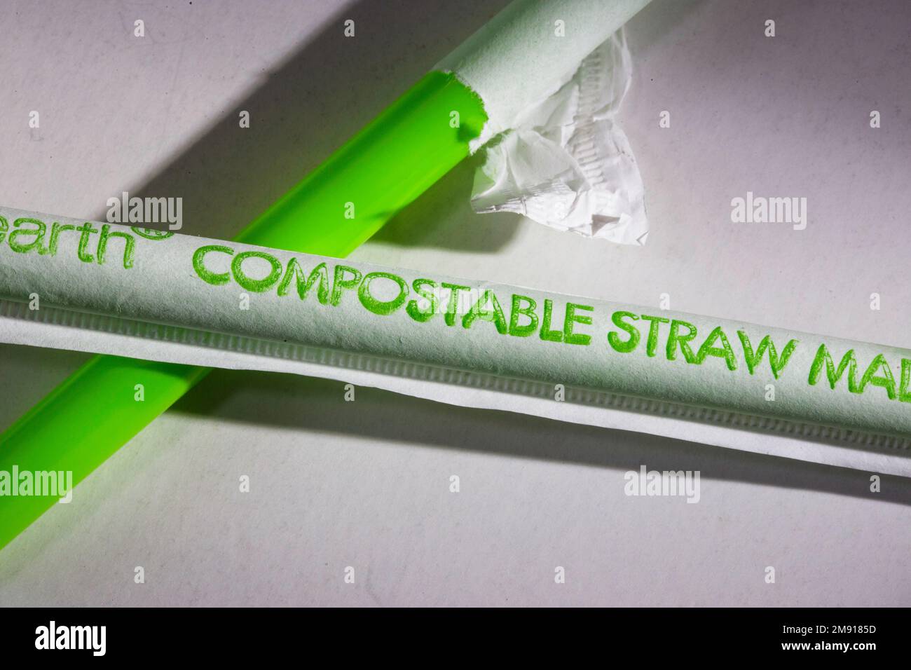 100% Compostable Straw Close-Up, 2023, USA Foto Stock