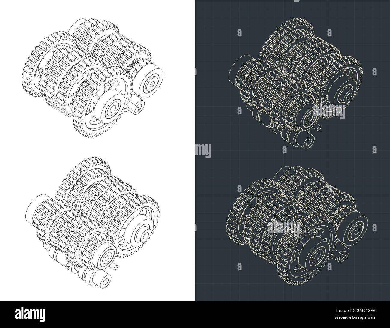 Illustrazione vettoriale stilizzata di schemi isometrici del cambio robotizzato Illustrazione Vettoriale