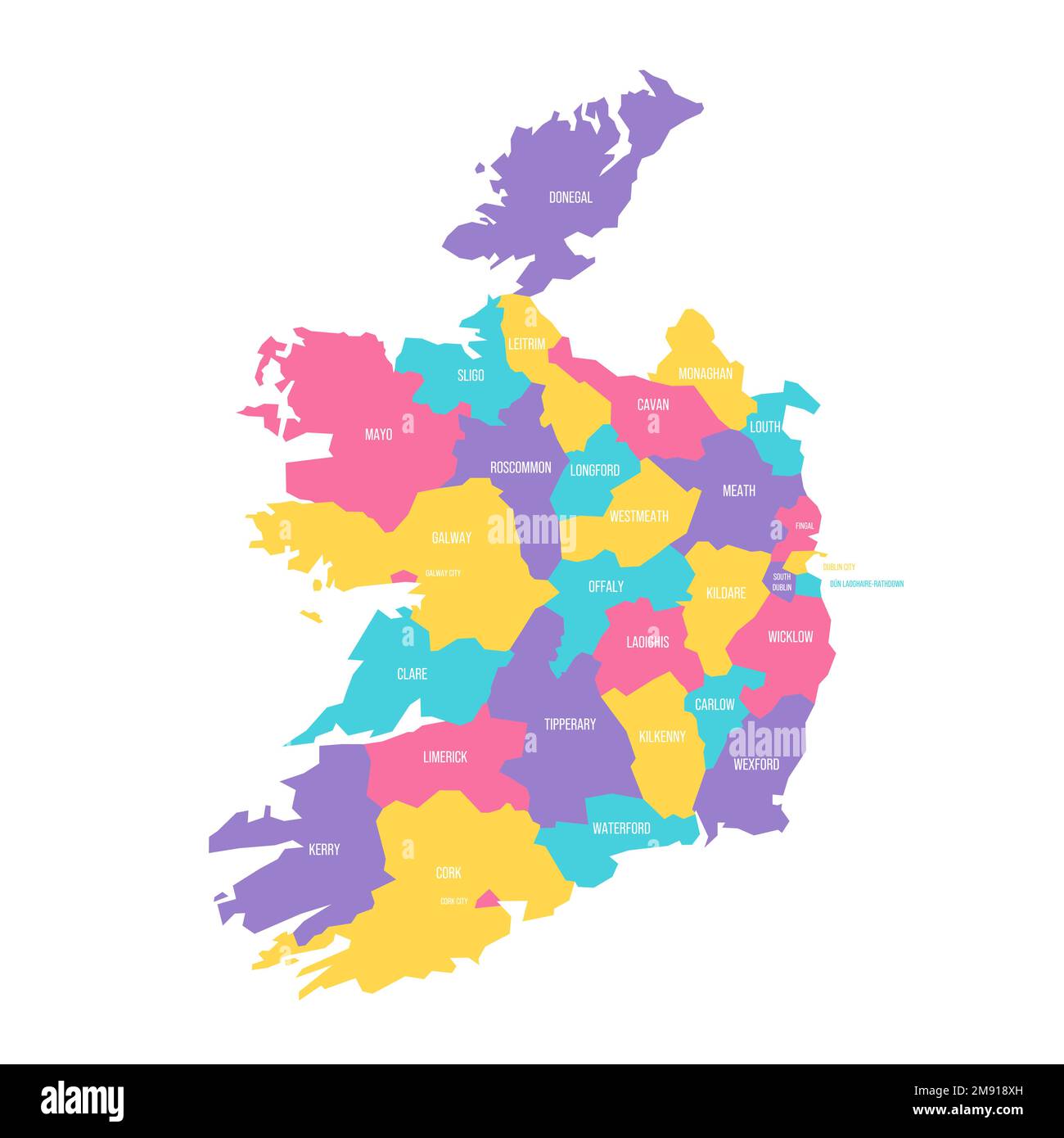Irlanda carta politica delle divisioni amministrative - contee e città. Mappa vettoriale colorata con etichette. Illustrazione Vettoriale