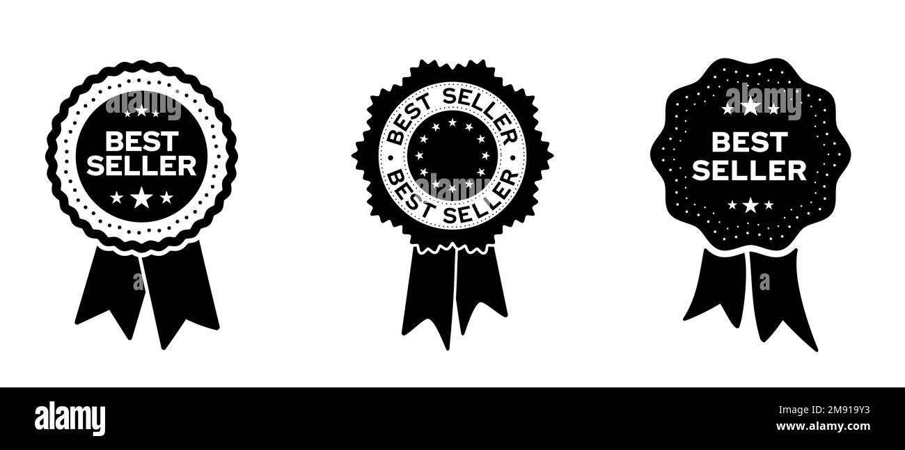 Set di icone del badge a nastro Best seller. Illustrazione vettoriale Illustrazione Vettoriale