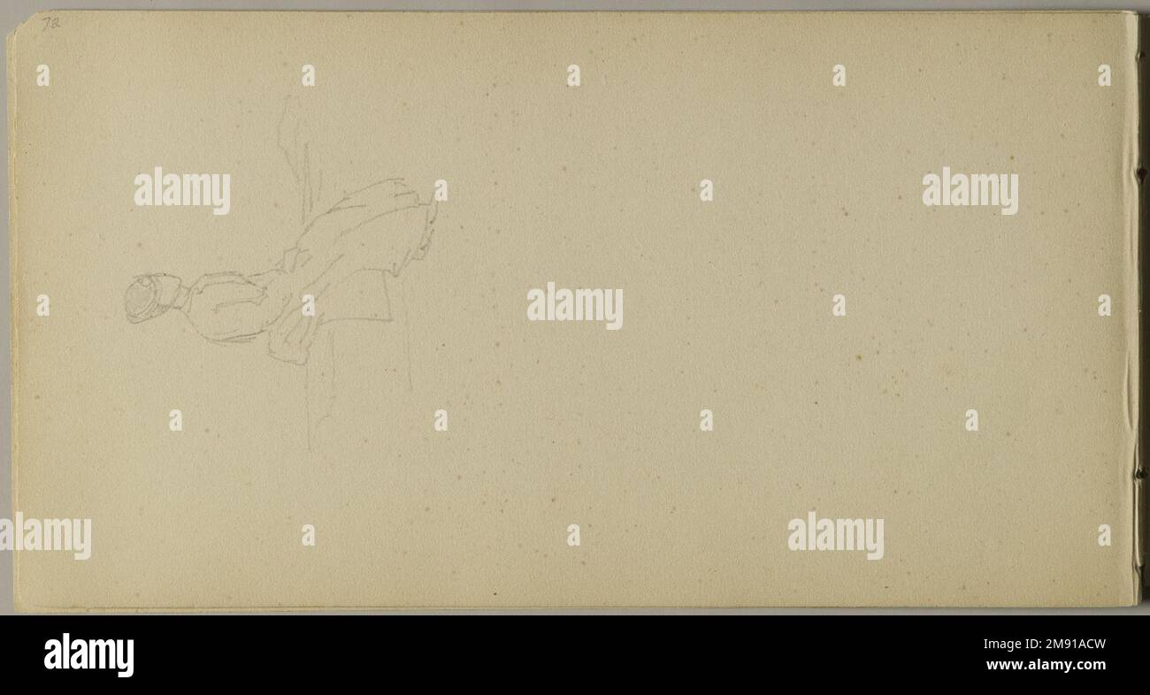 Sketchbook italiano Sanford Robinson Gifford (americano, 1823-1880). Sketchbook italiano, 1867-1868. Grafite su carta marrone, peso medio, leggermente ruvida, 5 x 9 x 7/16 pollici (12,7 x 22,9 x 1,1 cm). Questo libro di schizzo è stato utilizzato come diario di viaggio per il pittore di paesaggio della Hudson River School Sanford Robinson Gifford durante i suoi viaggi in Francia, Svizzera e Italia. In questo spread di due pagine raffigurante la chiesa di Santa Caterina del Sasso, arroccata precariamente sul bordo di una rupe che domina il Lago maggiore in Italia, le linee precise e sicure di Gifford esemplificano le sue capacità di disegnatore. Un pr Foto Stock