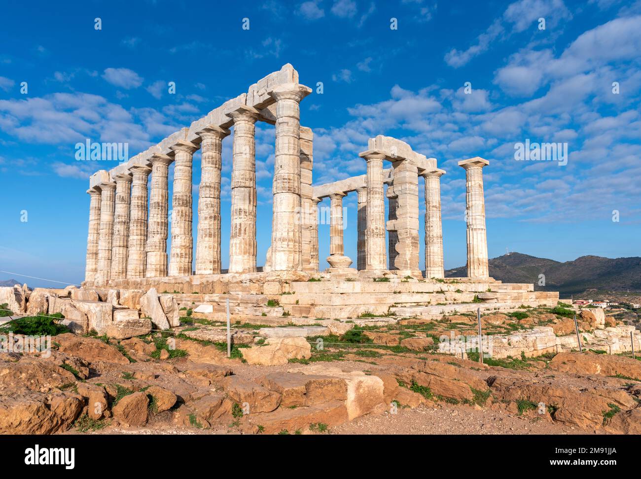 L'antico Tempio di Poseidone a Sounion, Attica, Grecia Foto Stock