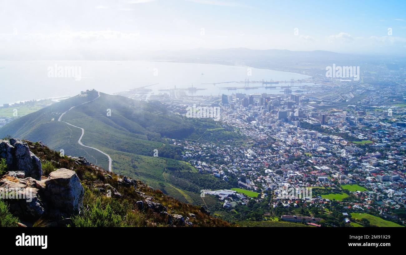 Vista da Tafelberg a Città del Capo, Sud Africa Foto Stock