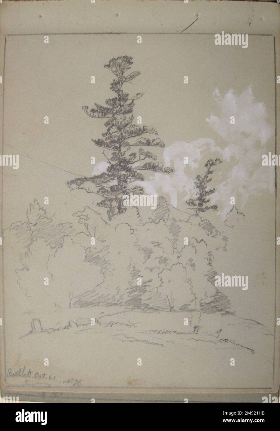 Sketchbook, Conway, New Hampshire David Johnson (americano, 1827-1908). Sketchbook, Conway, New Hampshire, luglio-ottobre 1851. Grafite, gesso e acquerello opaco su carta di peso medio, beige, wove, schedario, schedario: 4 7/8 x 6 3/4 x 5/16 pollici (12,4 x 17,1 x 0,8 cm). Pittore paesaggista che si dedicò all'attento studio della natura, Johnson viaggiò per tutto il nord-est raccogliendo schizzi che avrebbe poi usato per creare dipinti molto dettagliati nel suo studio. Alcuni dei suoi ritrovamenti includevano le montagne Catskill e Adirondack a New York e le White Mountains a New Hampshir Foto Stock