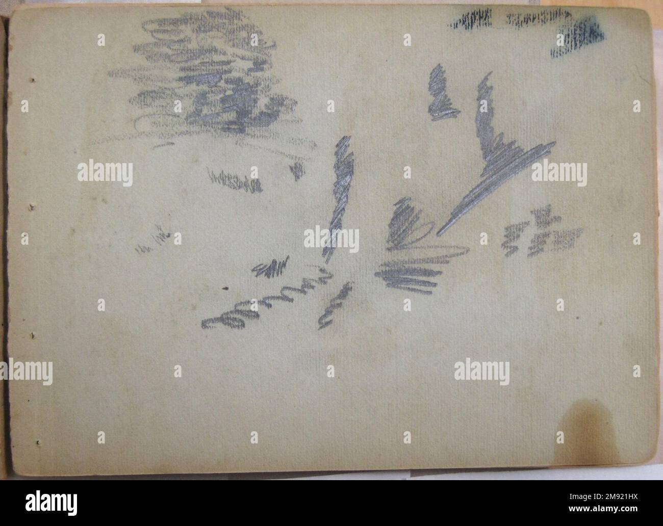 Sketchbook, Conway, New Hampshire David Johnson (americano, 1827-1908). Sketchbook, Conway, New Hampshire, luglio-ottobre 1851. Grafite, gesso e acquerello opaco su carta di peso medio, beige, wove, schedario, schedario: 4 7/8 x 6 3/4 x 5/16 pollici (12,4 x 17,1 x 0,8 cm). Pittore paesaggista che si dedicò all'attento studio della natura, Johnson viaggiò per tutto il nord-est raccogliendo schizzi che avrebbe poi usato per creare dipinti molto dettagliati nel suo studio. Alcuni dei suoi ritrovamenti includevano le montagne Catskill e Adirondack a New York e le White Mountains a New Hampshir Foto Stock