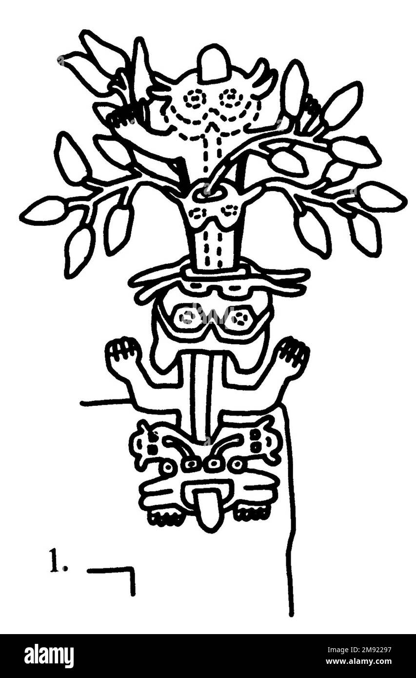 Manto ('il tessuto Paracas') Nasca. Mantella ('The Paracas Textile'), 100-300 C.E. Cotone, fibra camelide, 24 5/8 x 58 11/16 poll. (62,5 x 149 cm). Questo mantello, o mantello, straordinariamente complesso, è uno dei tessuti andini più rinomati al mondo. Era molto probabilmente usato come oggetto cerimoniale. Le novanta figure che decorano il confine, create dalla lavorazione ad aghi, sono state interpretate come un microcosmo di vita sulla costa meridionale del Perù duemila anni fa, con particolare attenzione all’agricoltura. Molte delle immagini illustrano la flora e la fauna autoctone e le piante coltivate. Figure in costume Foto Stock