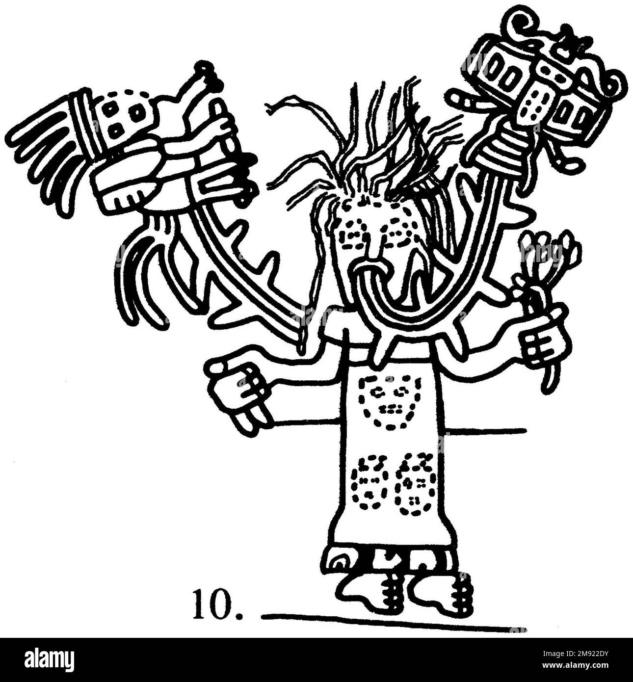 Manto ('il tessuto Paracas') Nasca. Mantella ('The Paracas Textile'), 100-300 C.E. Cotone, fibra camelide, 24 5/8 x 58 11/16 poll. (62,5 x 149 cm). Questo mantello, o mantello, straordinariamente complesso, è uno dei tessuti andini più rinomati al mondo. Era molto probabilmente usato come oggetto cerimoniale. Le novanta figure che decorano il confine, create dalla lavorazione ad aghi, sono state interpretate come un microcosmo di vita sulla costa meridionale del Perù duemila anni fa, con particolare attenzione all’agricoltura. Molte delle immagini illustrano la flora e la fauna autoctone e le piante coltivate. Figure in costume Foto Stock