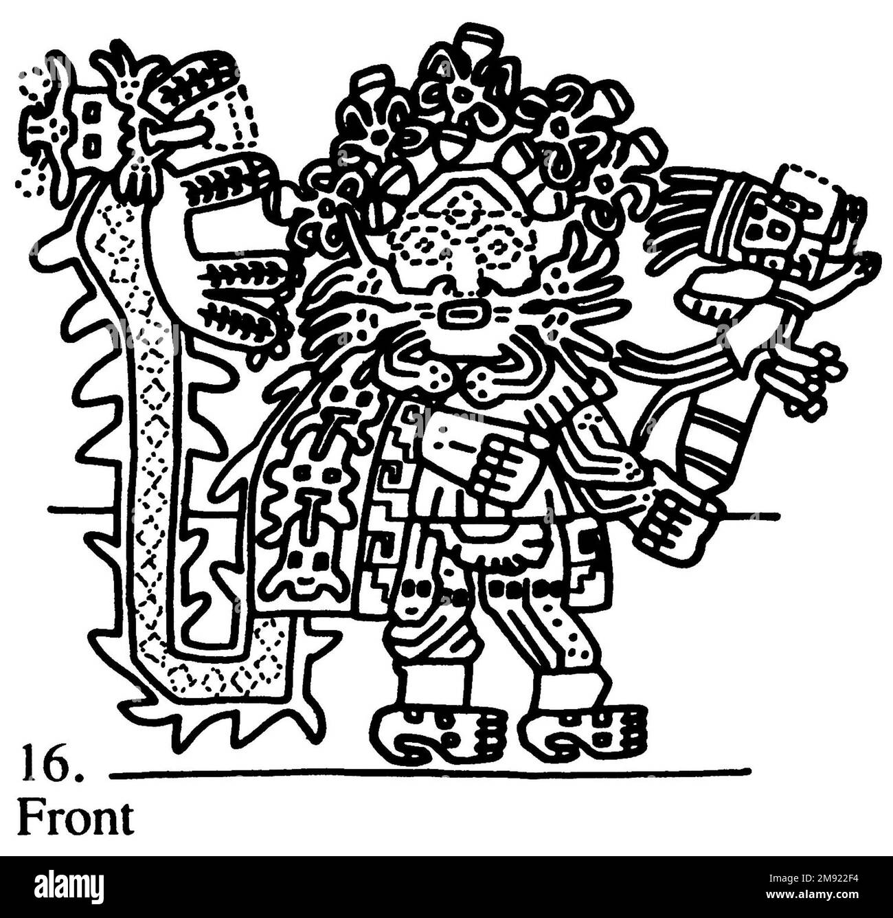 Manto ('il tessuto Paracas') Nasca. Mantella ('The Paracas Textile'), 100-300 C.E. Cotone, fibra camelide, 24 5/8 x 58 11/16 poll. (62,5 x 149 cm). Questo mantello, o mantello, straordinariamente complesso, è uno dei tessuti andini più rinomati al mondo. Era molto probabilmente usato come oggetto cerimoniale. Le novanta figure che decorano il confine, create dalla lavorazione ad aghi, sono state interpretate come un microcosmo di vita sulla costa meridionale del Perù duemila anni fa, con particolare attenzione all’agricoltura. Molte delle immagini illustrano la flora e la fauna autoctone e le piante coltivate. Figure in costume Foto Stock